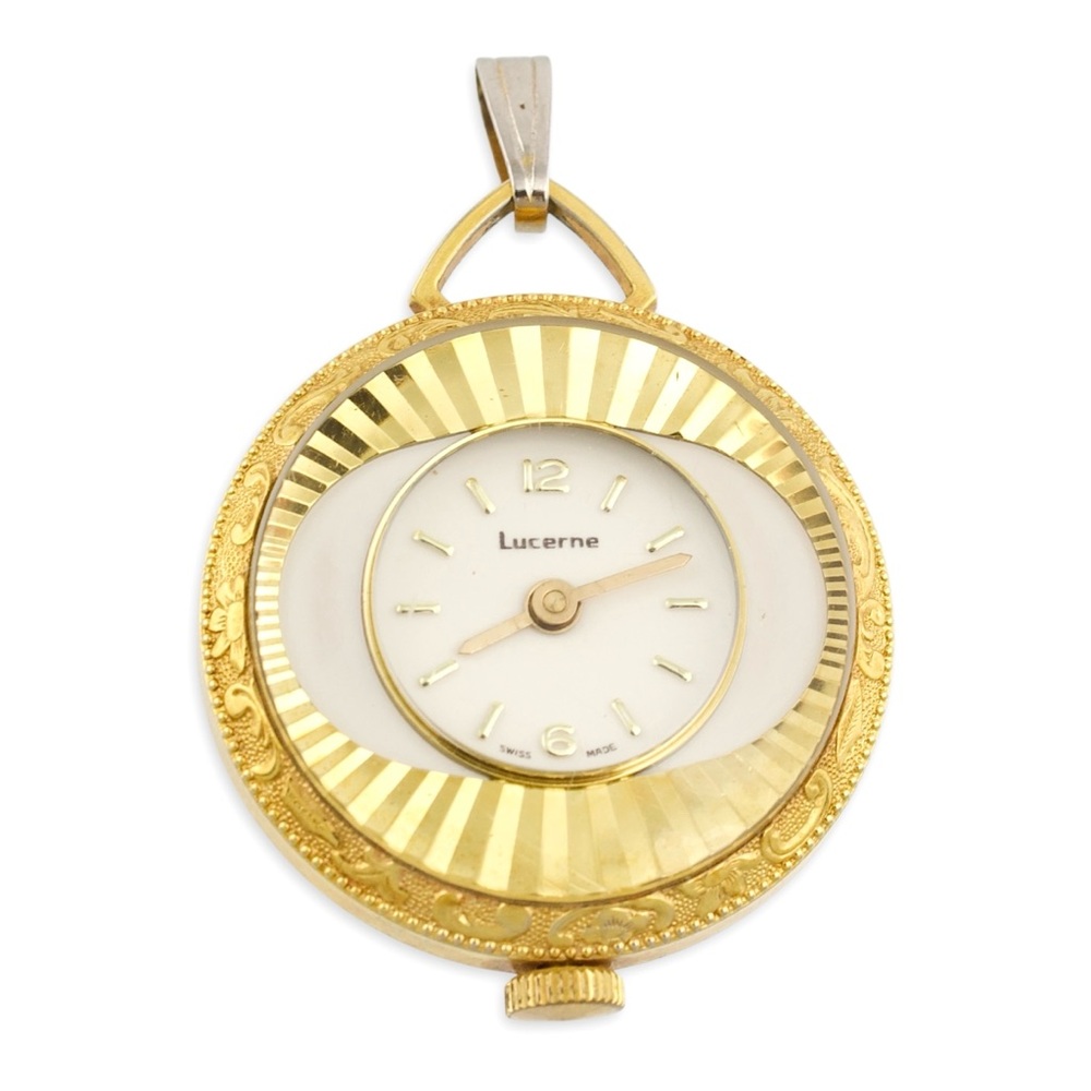 Vintage Lucerne Pocket Watch Pendant Gold Tone Swiss Made Mechanical Wind-Up